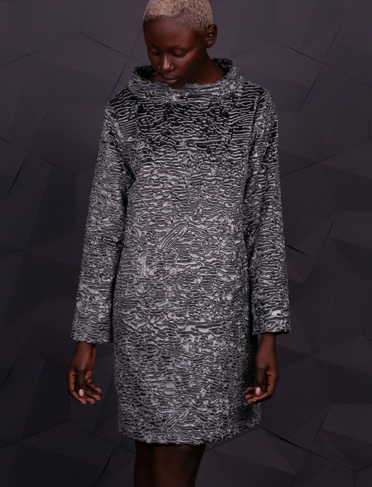 Faux fur women's sweater - Astrakhan Marengo