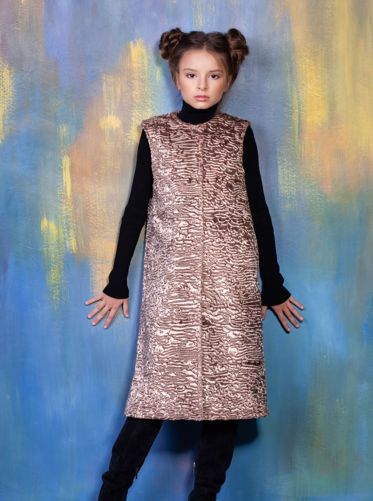 Faux fur kid's vest - Astrakhan Onyx