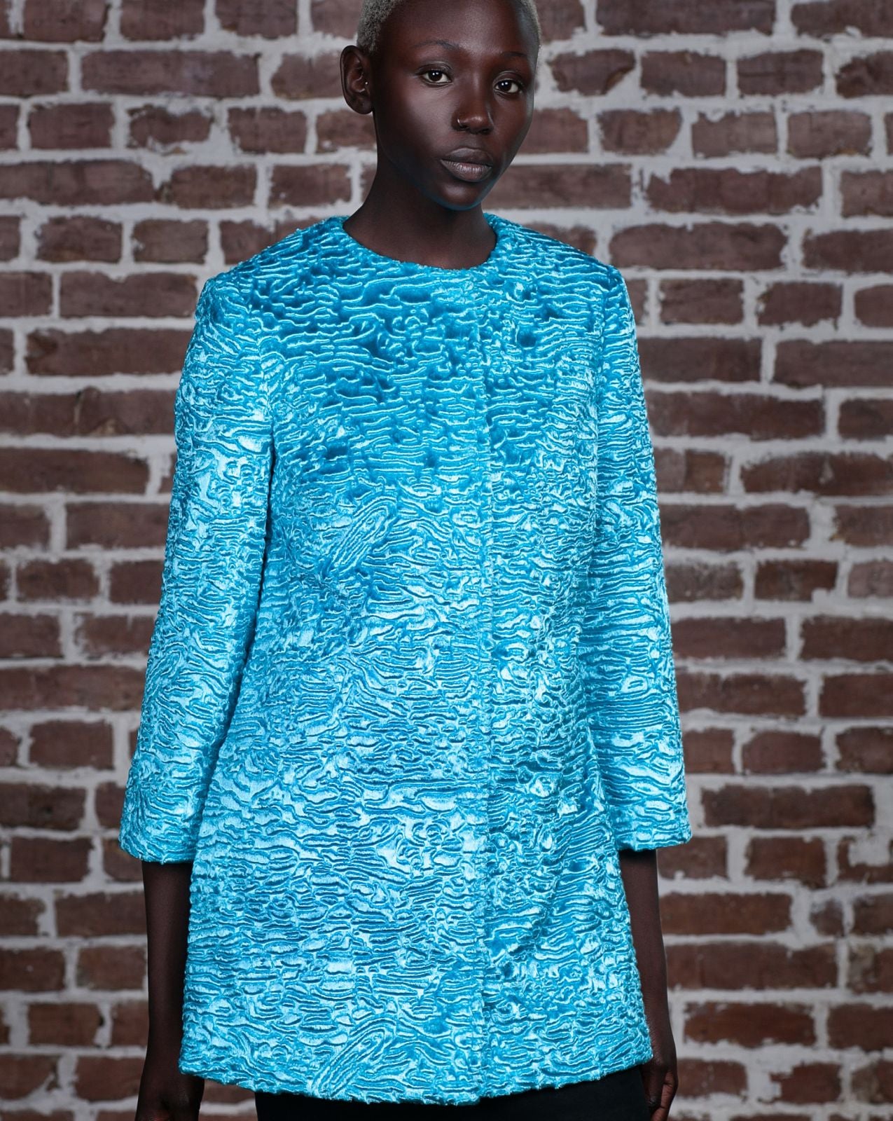 Faux fur women's jacket - Astrakhan Aquamarine