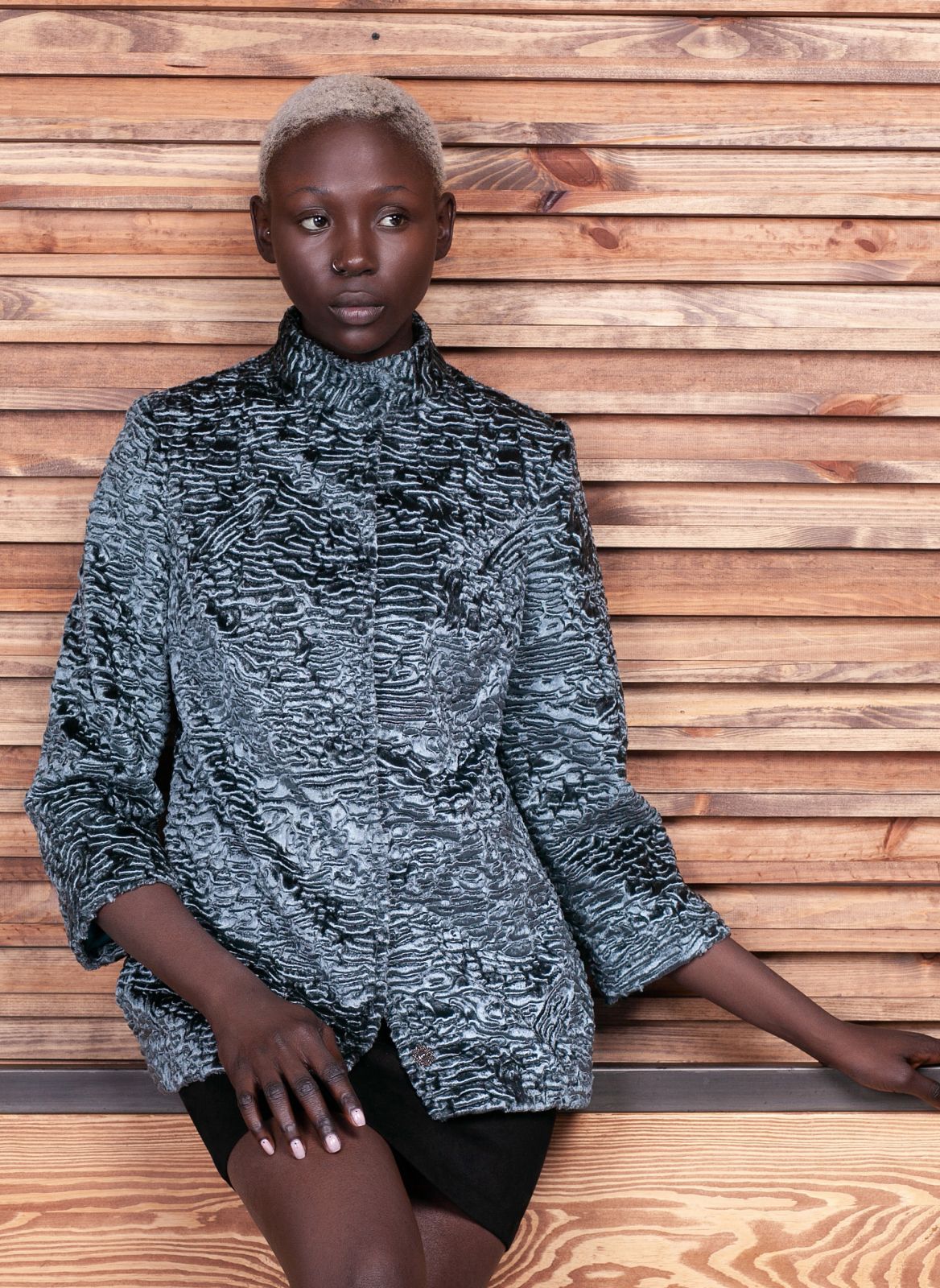 Faux fur women's jacket - Astrakhan Marengo