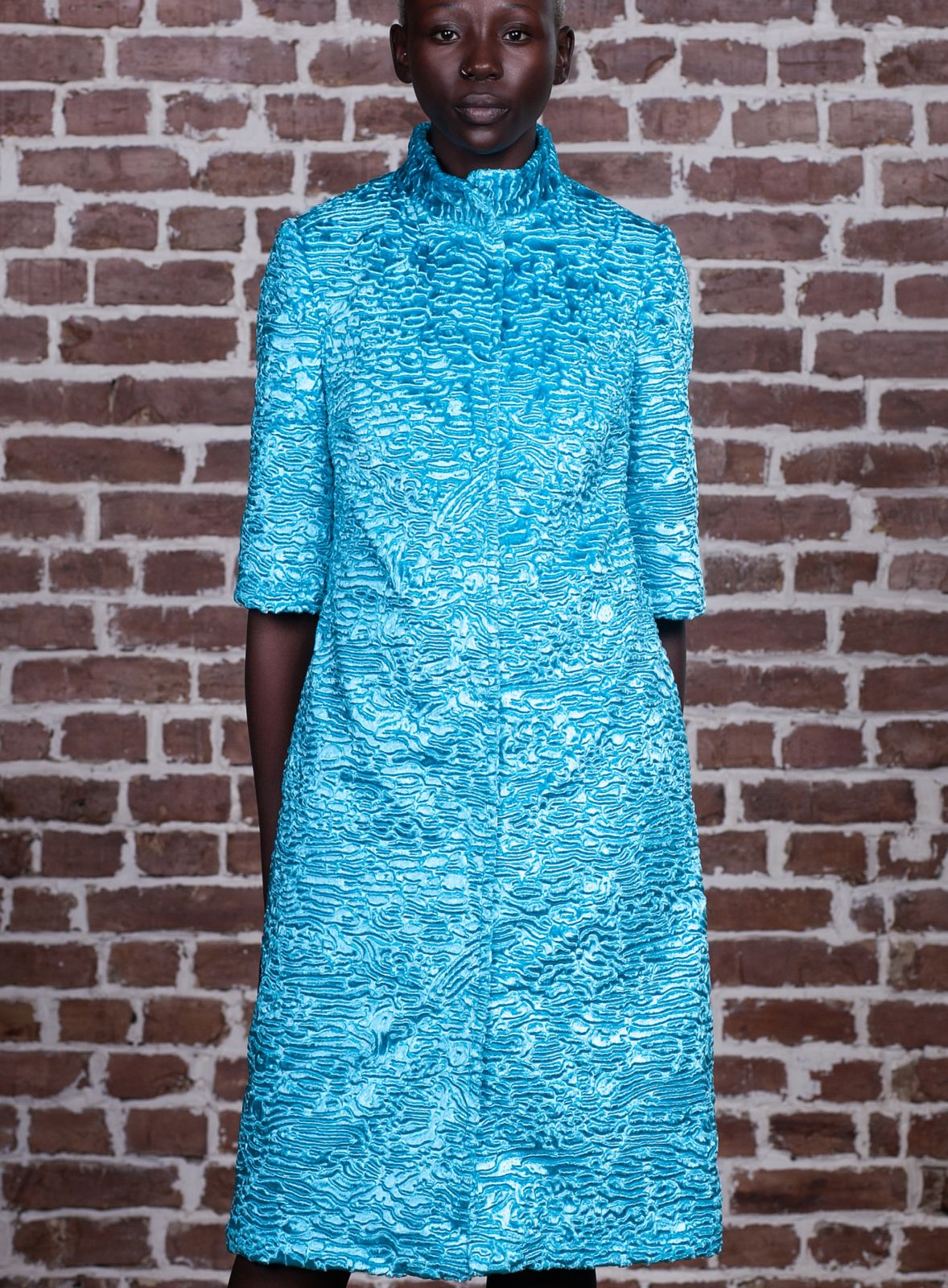 Faux fur women's jacket - Astrakhan Aquamarine