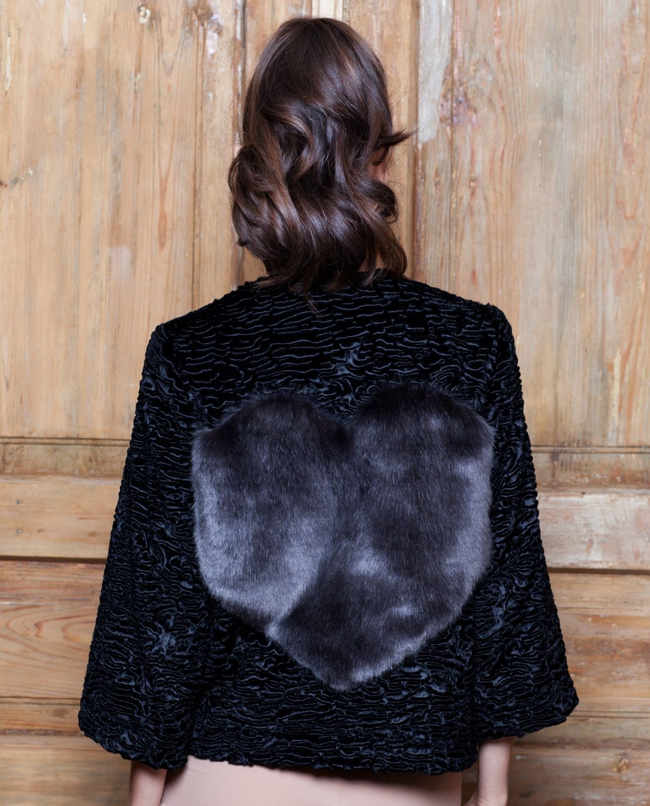 Faux fur women's jacket - Astrakhan Obsidian