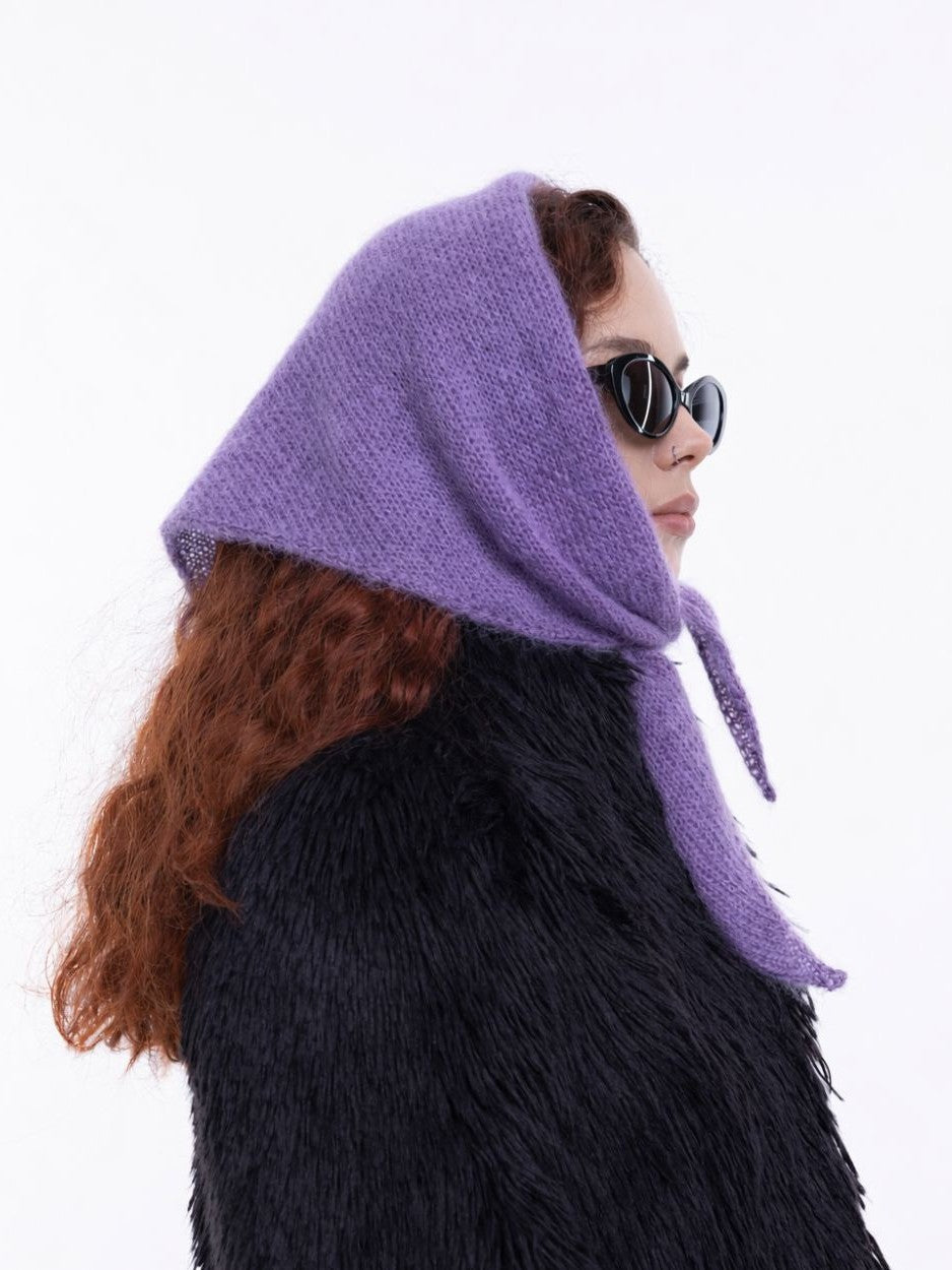 Hand-Knitted Head Scarf - Mohair Lavender