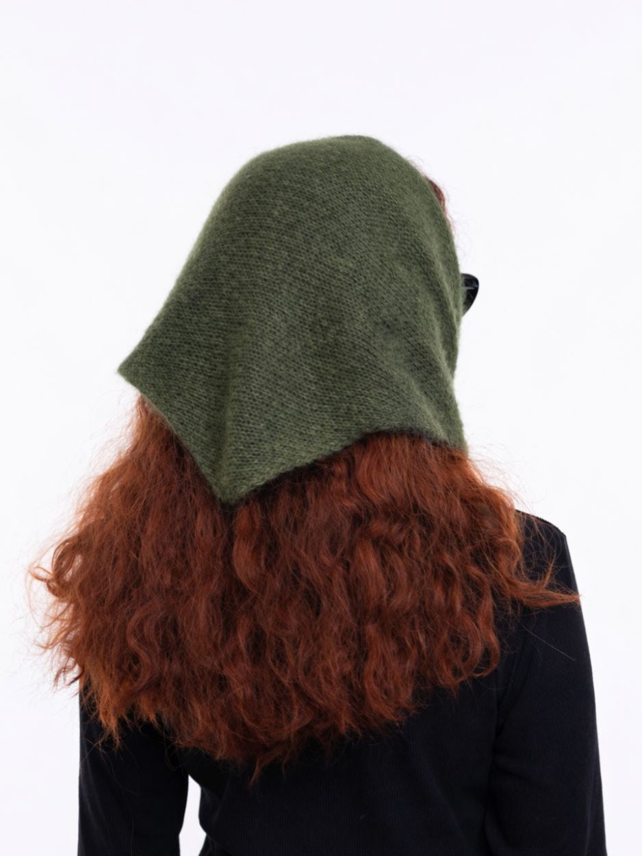 Hand-Knitted Head Scarf - Mohair Pine