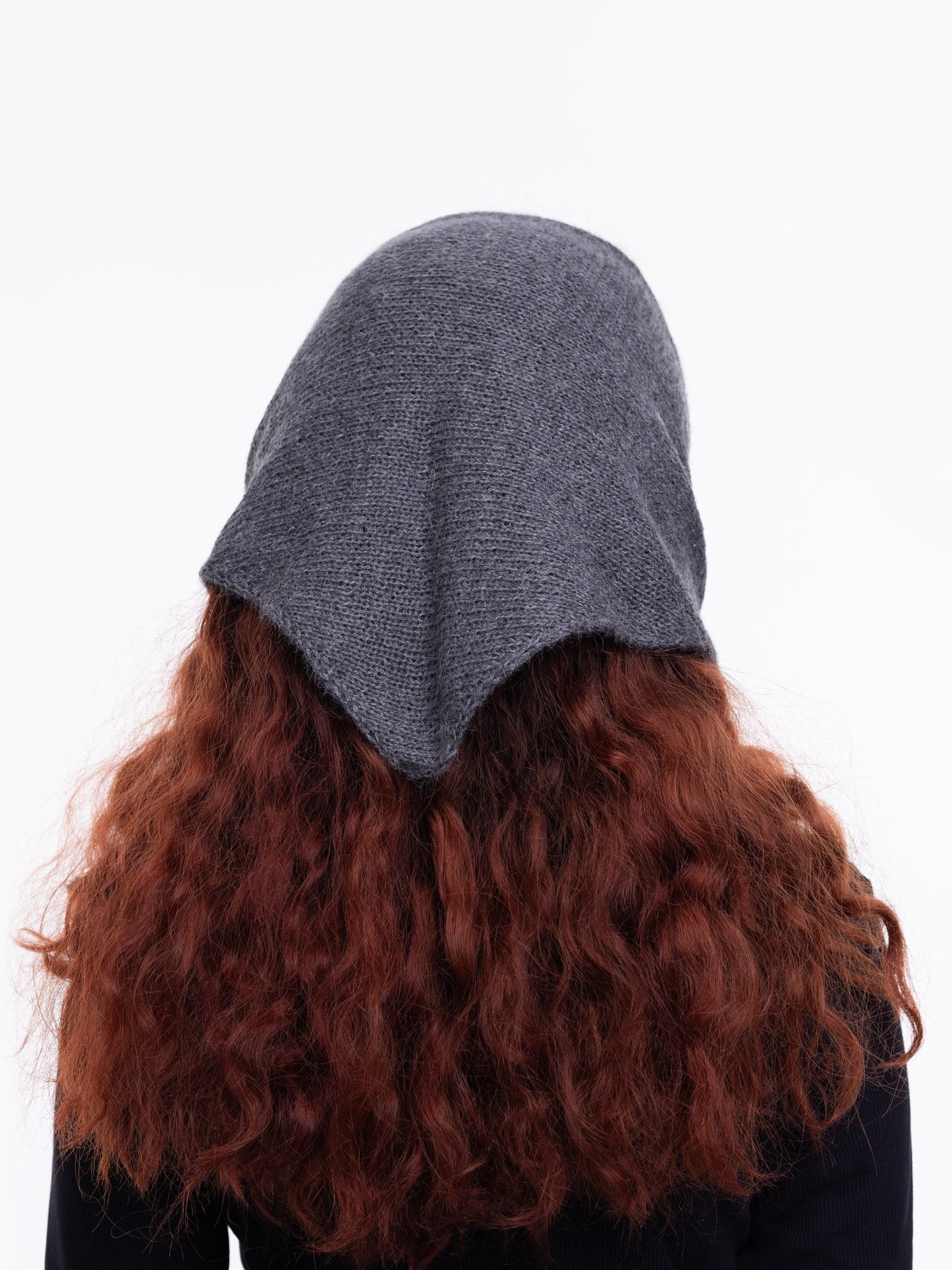 Hand-Knitted Head Scarf - Mohair Anthracite