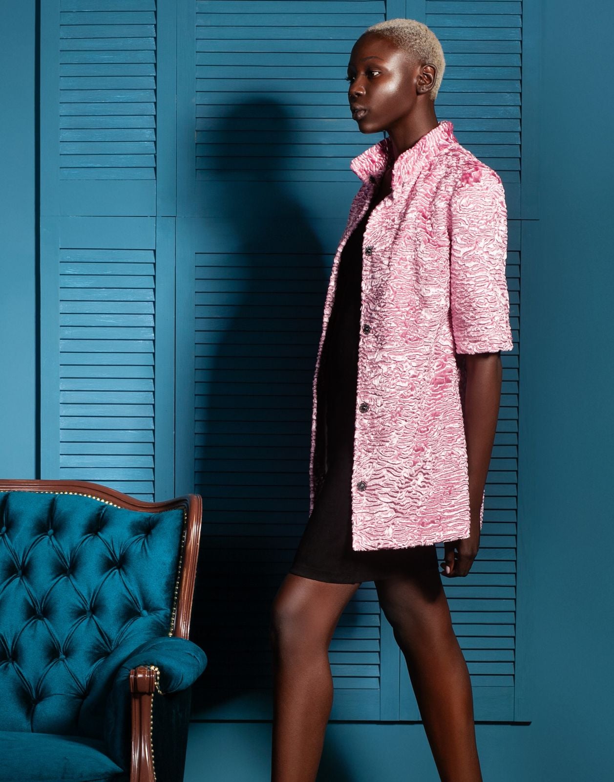 Faux fur women's jacket - Astrakhan Quartz