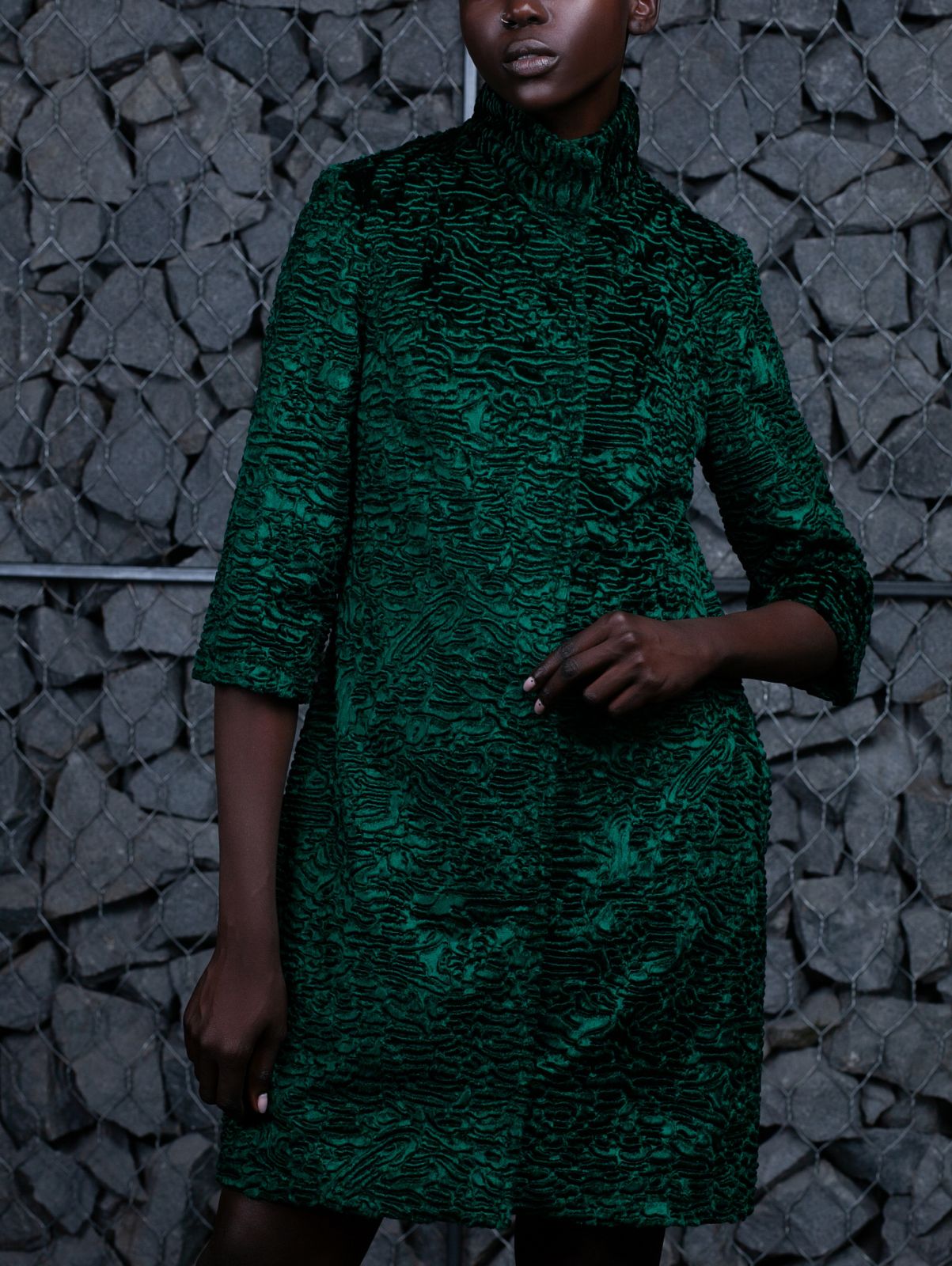 Faux fur women's jacket - Astrakhan Emerald