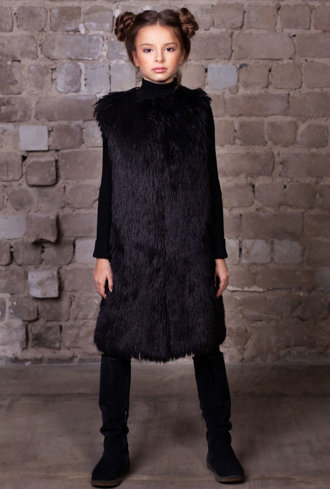 Faux fur kid's vest - Lama Obsidian
