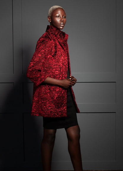 Faux fur women's jacket - Astrakhan Garnet