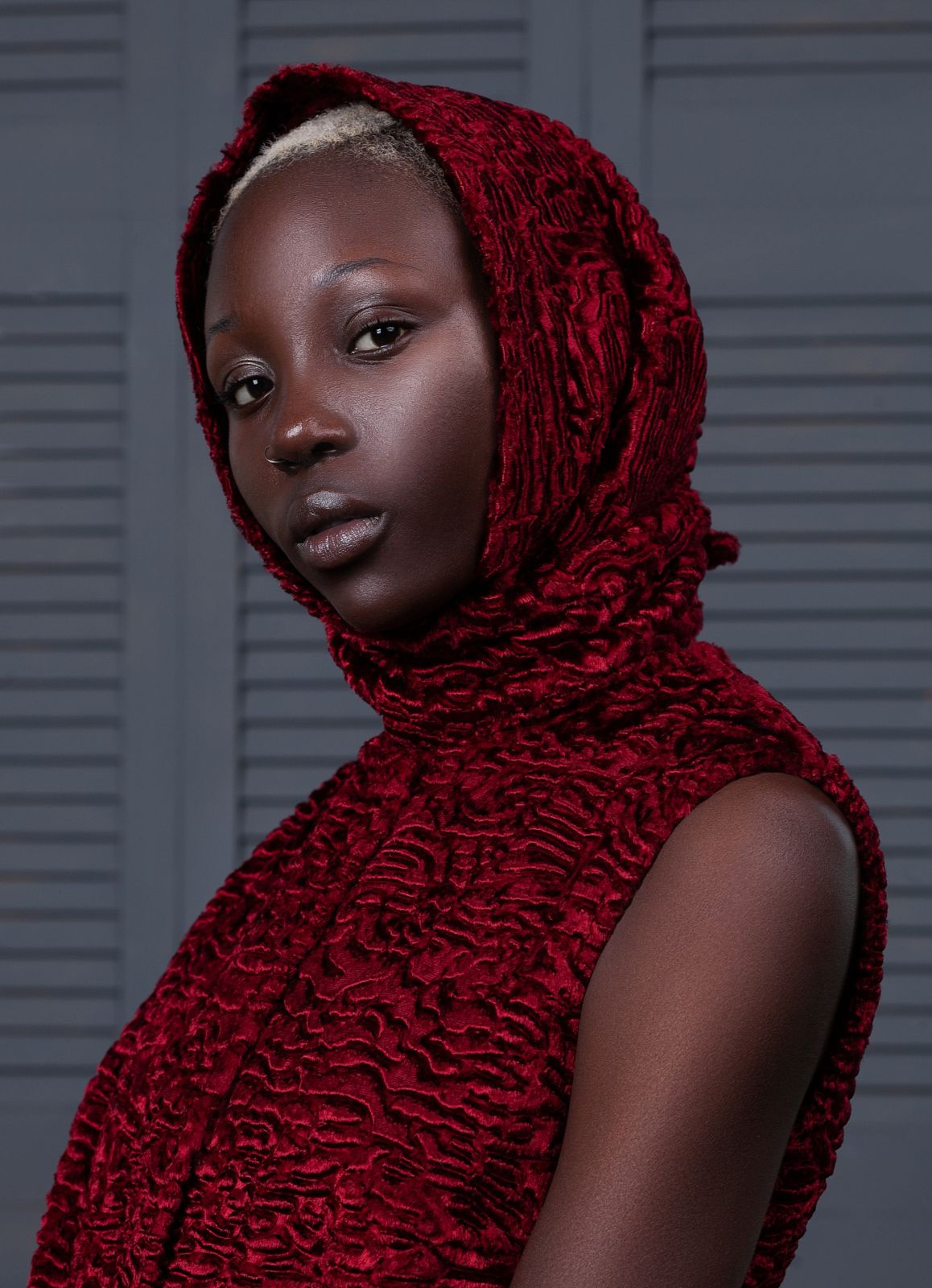 Faux fur women's kerchief - Astrakhan Garnet