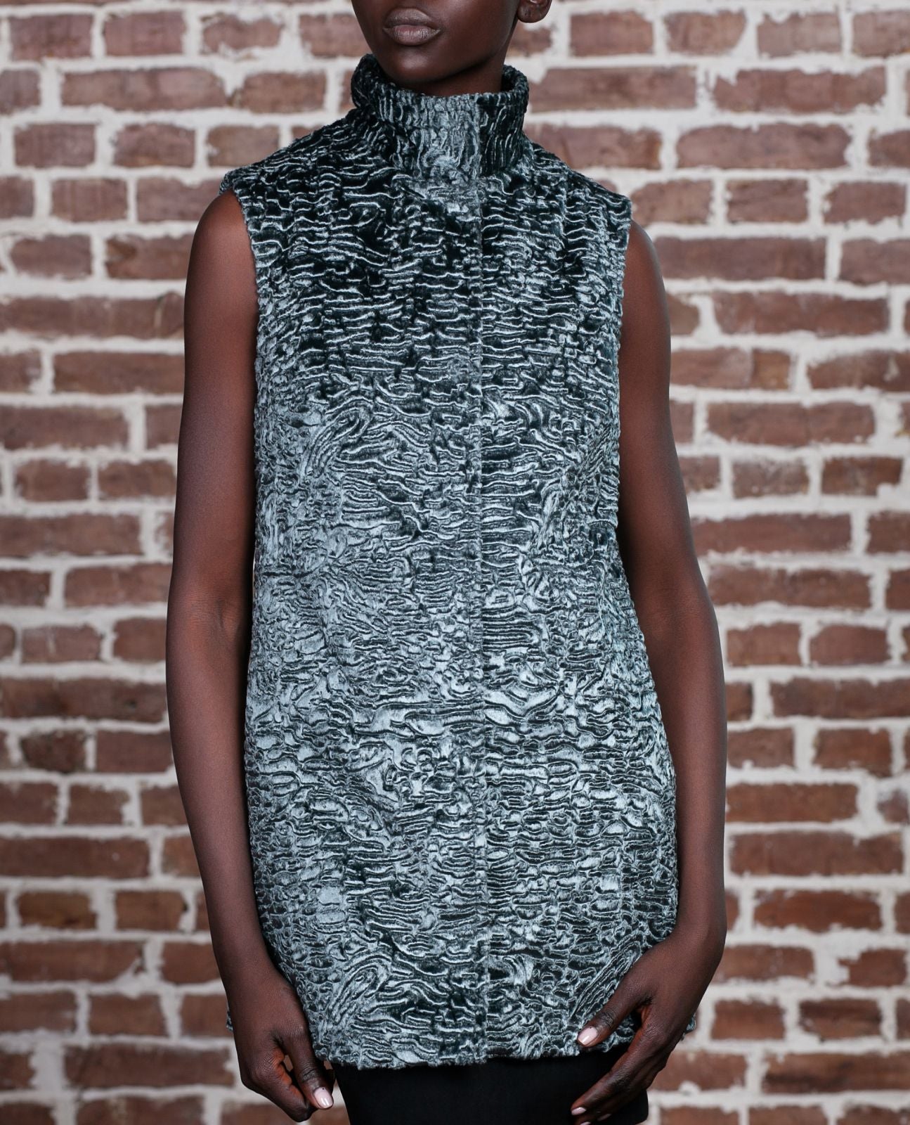 Faux fur women's vest - Astrakhan Marengo
