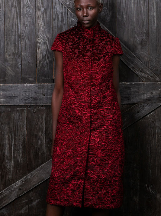 Faux fur women's vest - Astrakhan Garnet