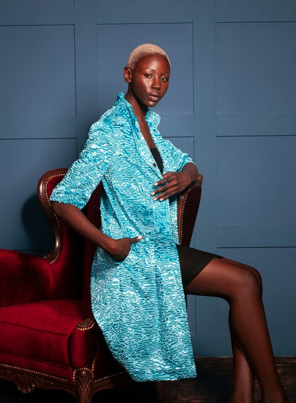 Faux fur women's jacket - Astrakhan Aquamarine