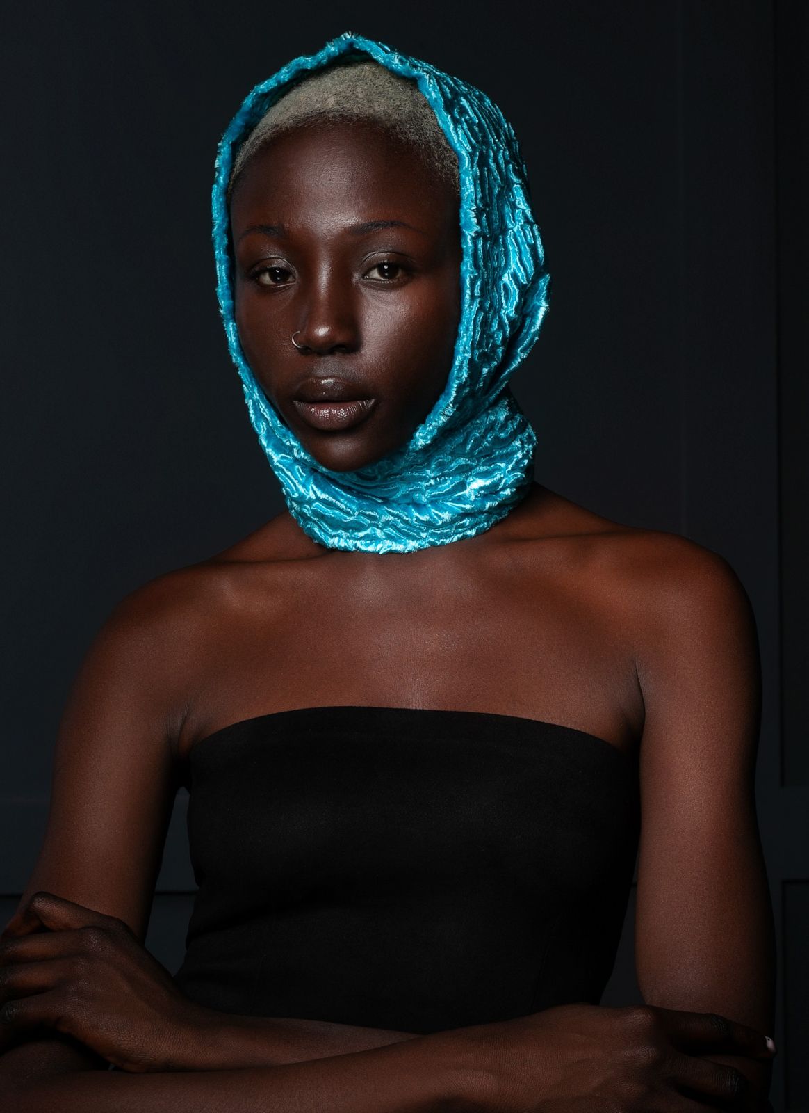 Faux fur women's kerchief - Astrakhan Aquamarine