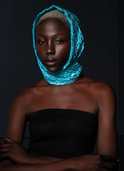 Faux fur women's kerchief - Astrakhan Aquamarine