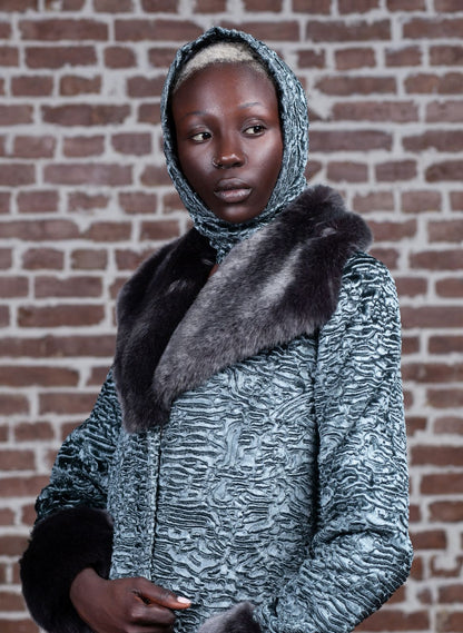 Faux fur women's kerchief - Astrakhan Marengo