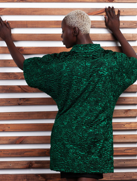 Faux fur women's jacket - Astrakhan Emerald