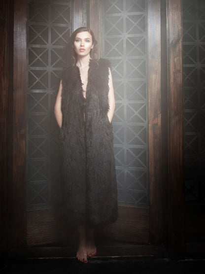 Faux fur women's vest - Lama Obsidian