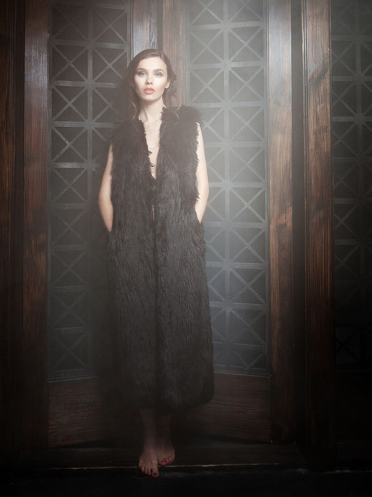 Faux fur women's vest - Lama Obsidian