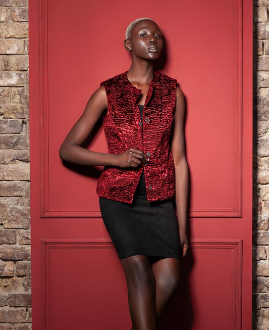 Faux fur women's vest - Astrakhan Garnet