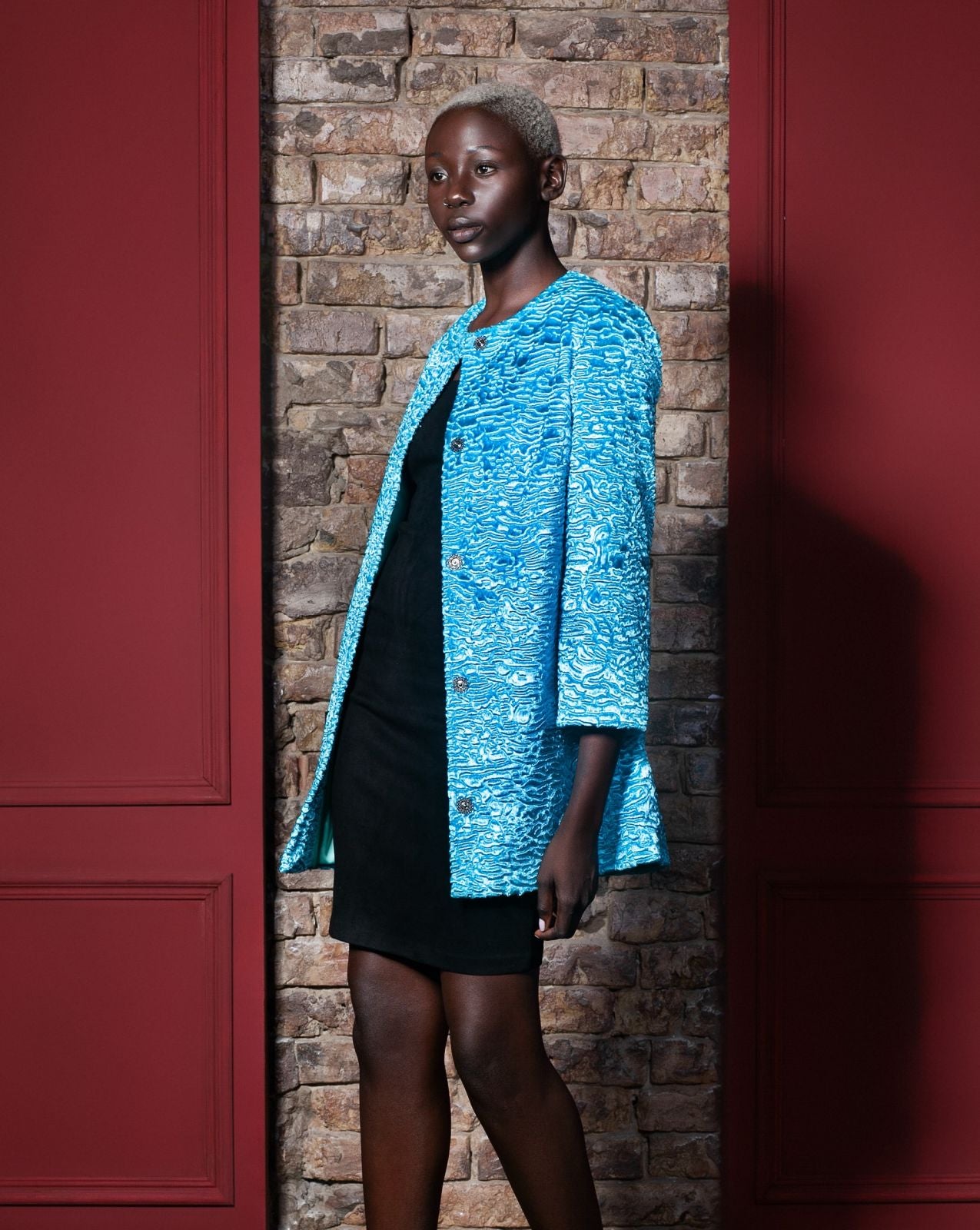 Faux fur women's jacket - Astrakhan Aquamarine