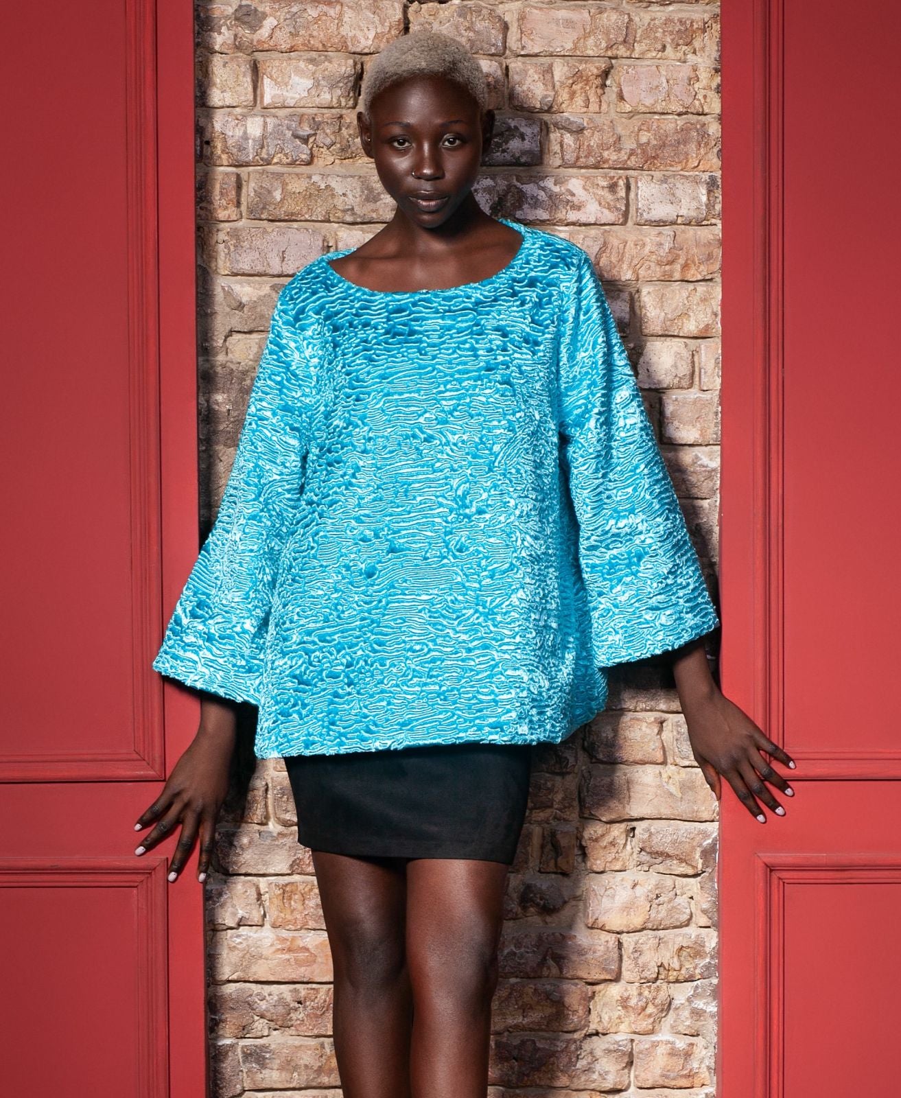 Faux fur women's sweater - Astrakhan Aquamarine