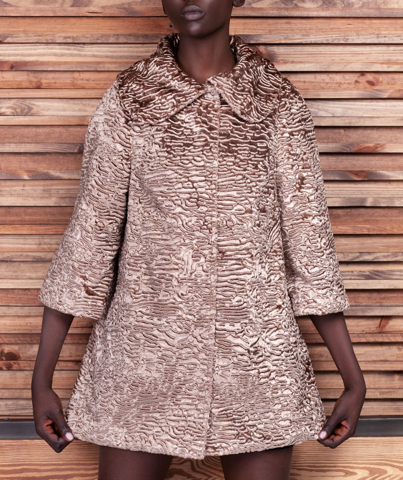 Faux fur women's jacket - Astrakhan Onyx