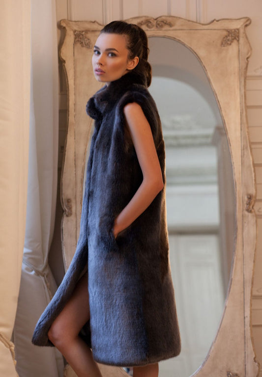 Faux fur women's vest - Sable Graphite