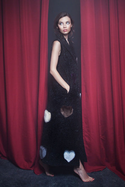 Faux fur women's vest - Astrakhan Obsidian