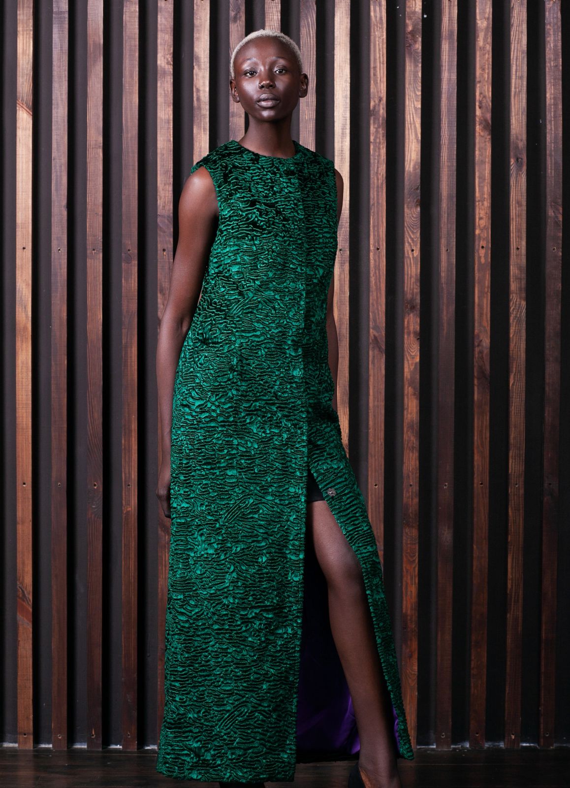 Faux fur women's vest - Astrakhan Emerald