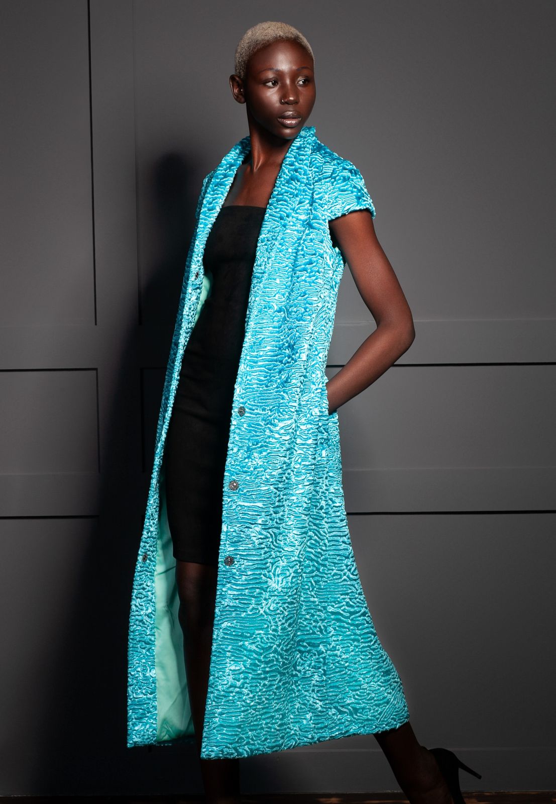 Faux fur women's vest - Astrakhan Aquamarine