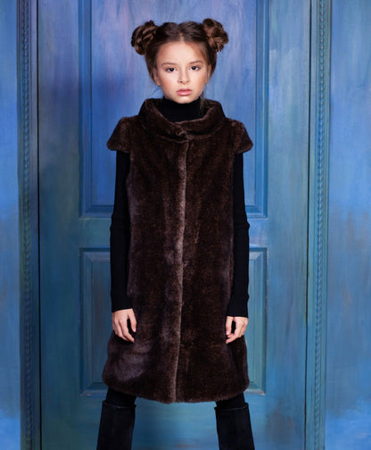 Faux fur kid's vest - Mink Cappuccino