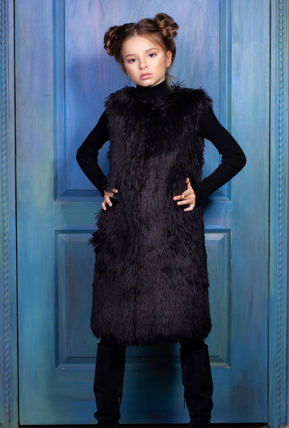 Faux fur kid's vest - Lama Obsidian