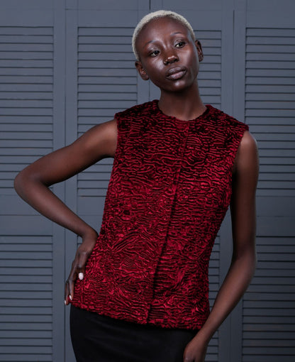 Faux fur women's vest - Astrakhan Garnet