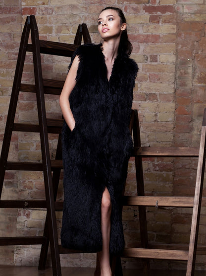 Faux fur women's vest - Lama Obsidian