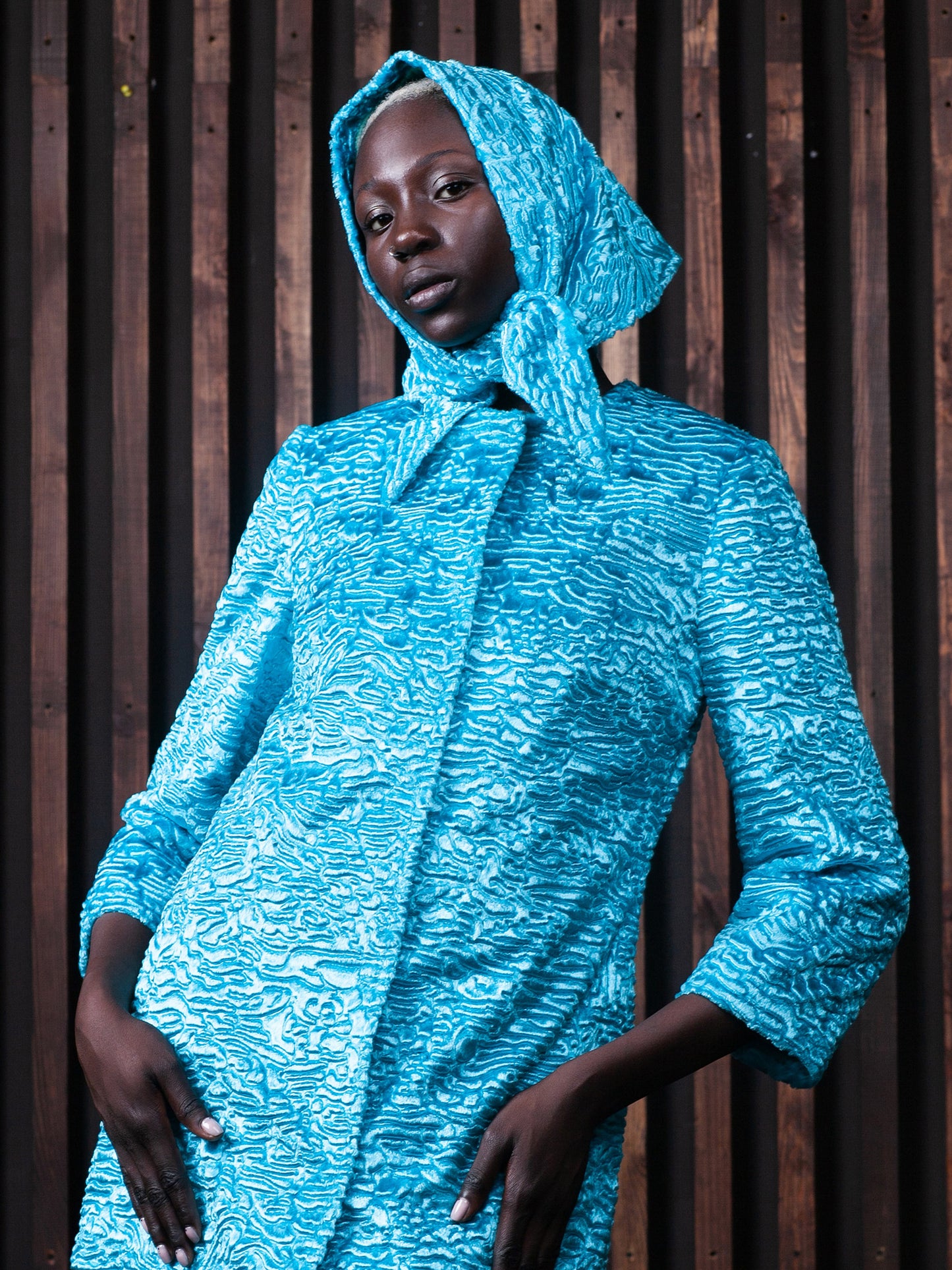 Faux fur women's kerchief - Astrakhan Aquamarine