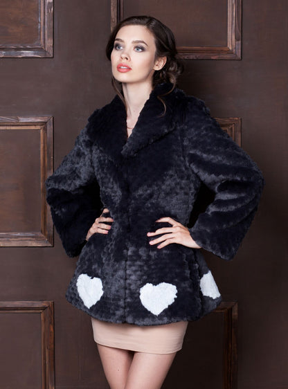 Faux fur women's jacket - Chinchilla Knitted Graphite