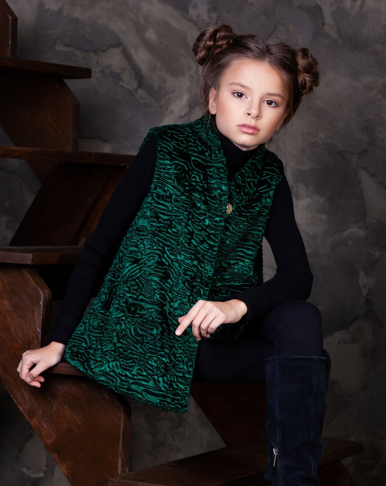 Faux fur kid's vest - Astrakhan Emerald