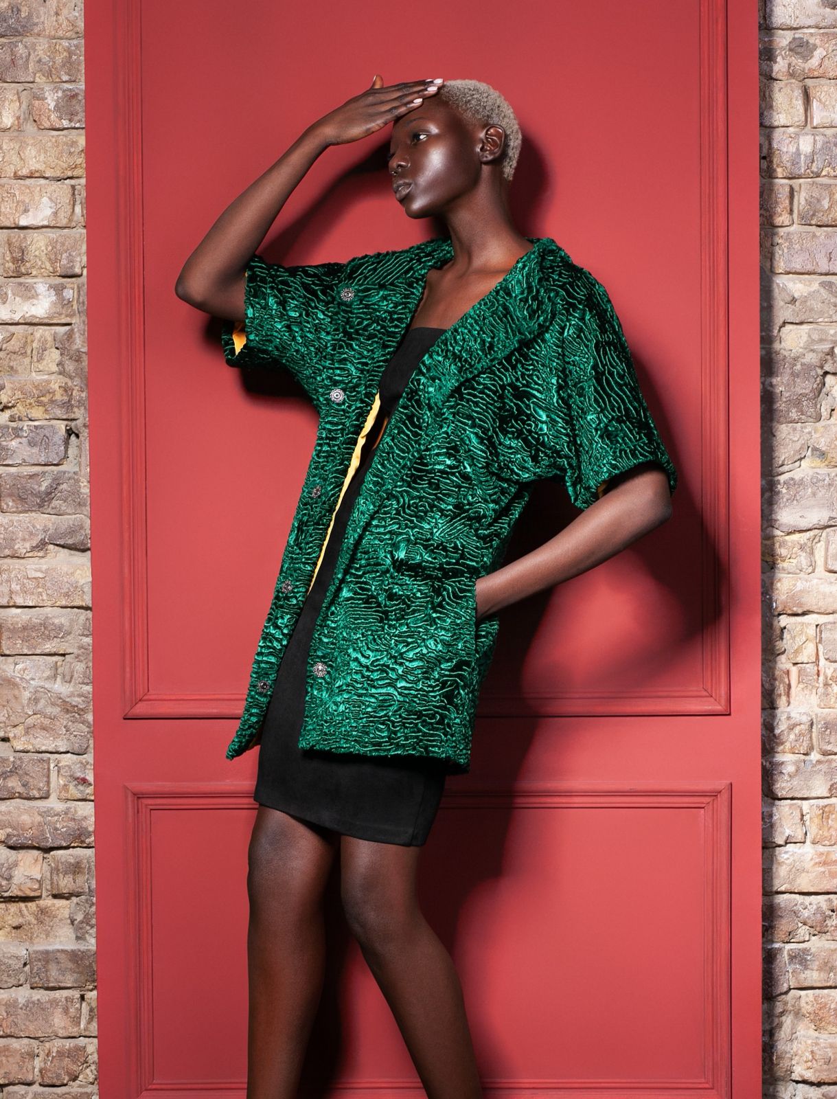 Faux fur women's jacket - Astrakhan Emerald