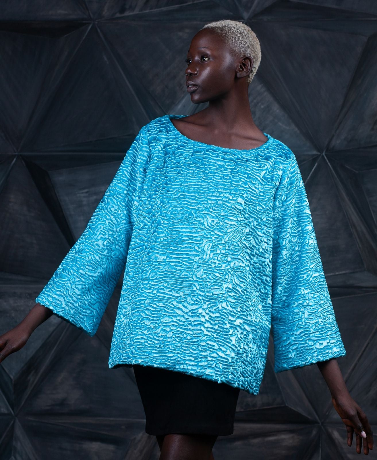 Faux fur women's sweater - Astrakhan Aquamarine