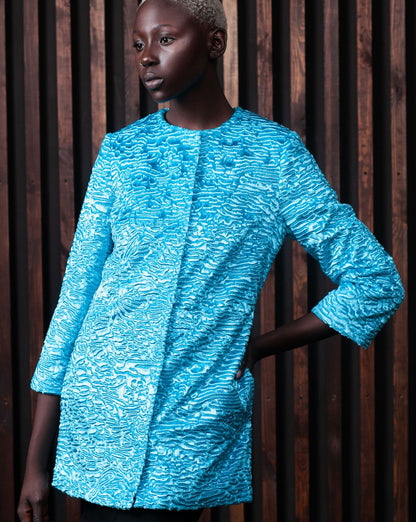 Faux fur women's jacket - Astrakhan Aquamarine