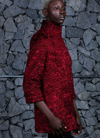 Faux fur women's jacket - Astrakhan Garnet