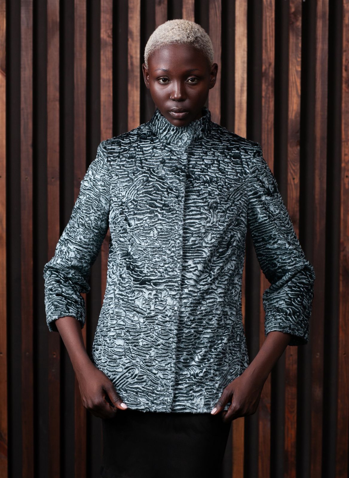 Faux fur women's jacket - Astrakhan Marengo