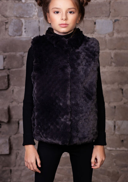 Faux fur kid's vest - Chinchilla Knitted Graphite