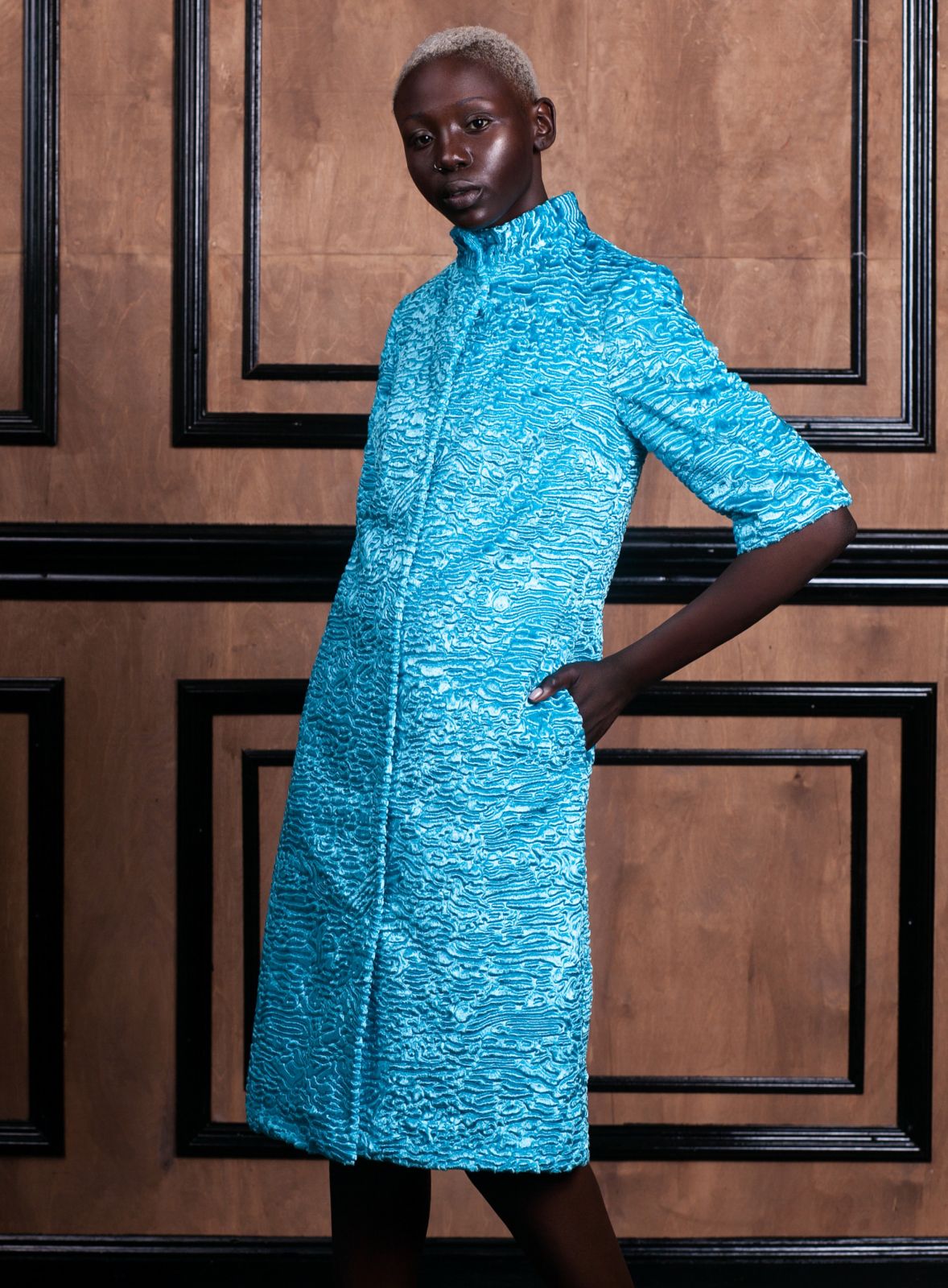 Faux fur women's jacket - Astrakhan Aquamarine