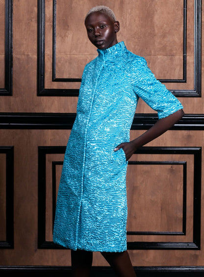 Faux fur women's jacket - Astrakhan Aquamarine