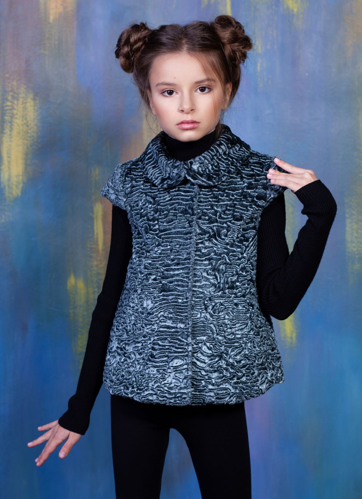 Faux fur kid's vest - Astrakhan Marengo