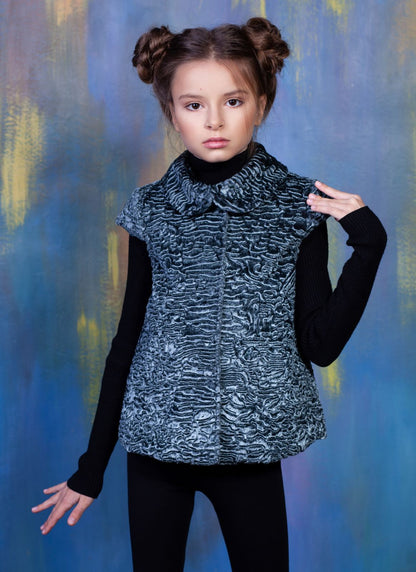 Faux fur kid's vest - Astrakhan Marengo