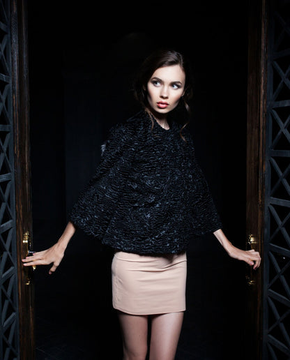 Faux fur women's jacket - Astrakhan Obsidian