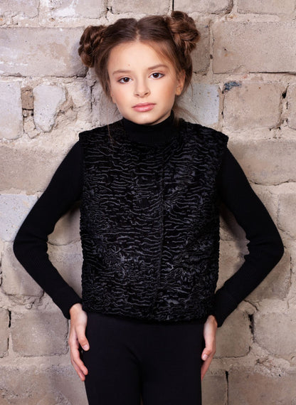Faux fur kid's vest - Astrakhan Obsidian